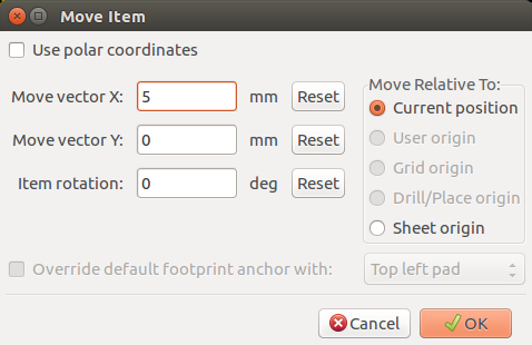 Pcbnew move exact cartesian