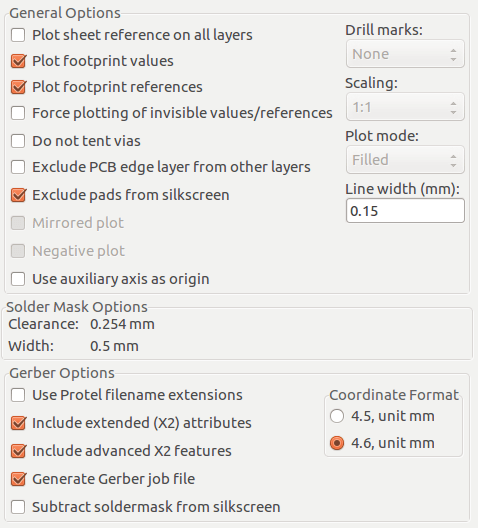 Pcbnew plot options gerber