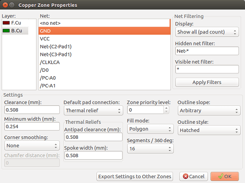 Pcbnew zone properties dialog