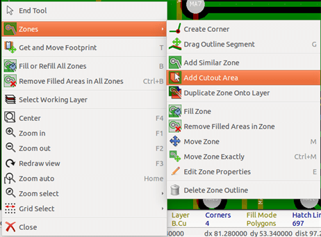Pcbnew add cutout menu item