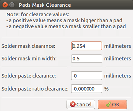 Pcbnew pad mask settings dialog