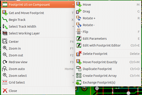 Pcbnew popup normal mode footprint