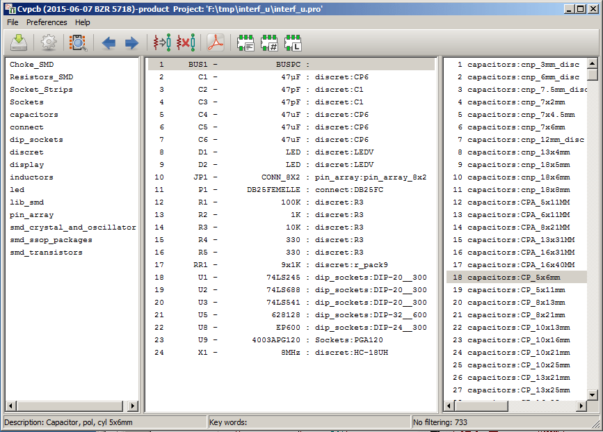 La ventana principal de CvPcb