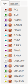 Pcbnew layer manager pane