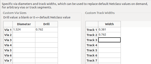 Pcbnew specific size options