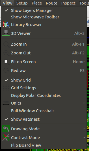 Pcbnew view menu