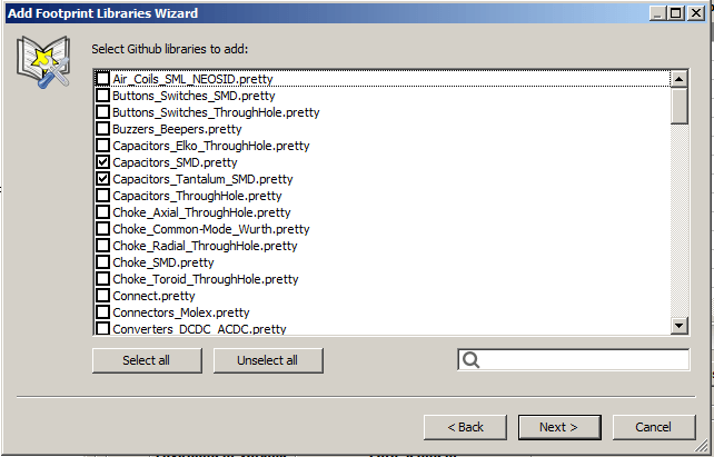 Footprint library wizard GitHub selection