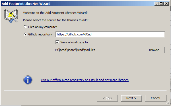 Footprint library wizard startpage GitHub
