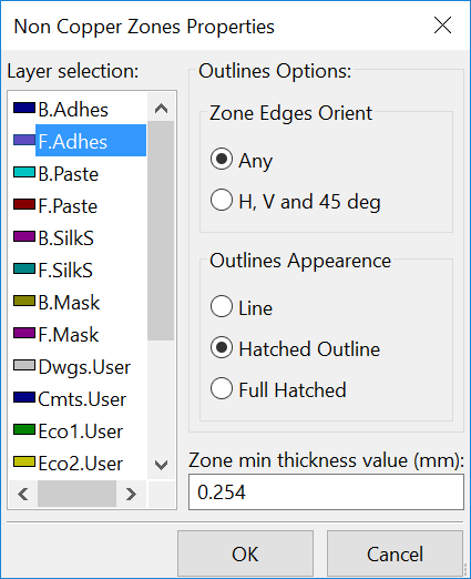 Pcbnew technical layer zone dialog