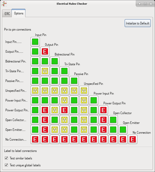 ERC Options dialog