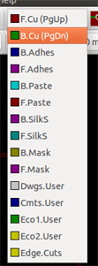Pcbnew layer selection dropdown