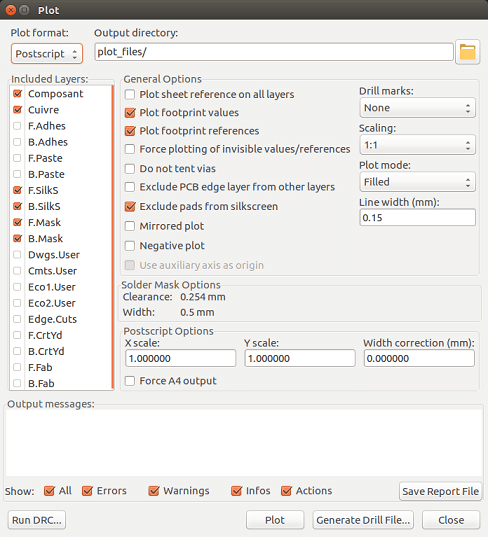 Pcbnew plot postscript dialog