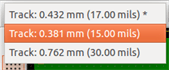 Pcbnew track toolbar track width selection in use