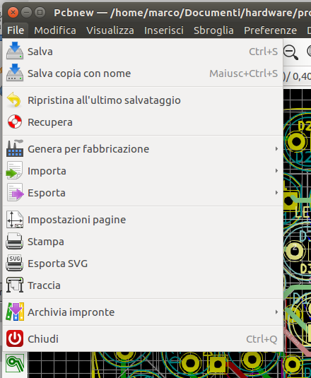 Pcbnew file menu