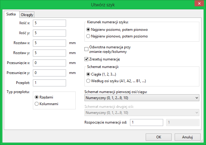 Pcbnew array dialog grid