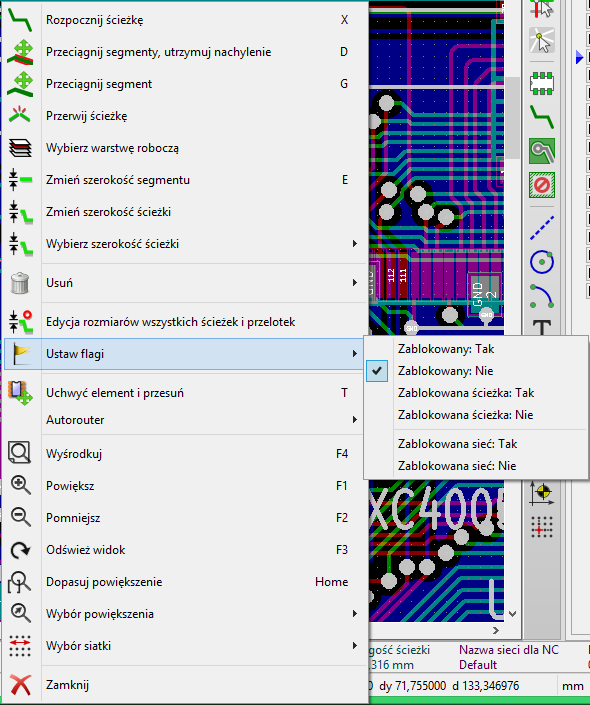 Pcbnew popup track mode track