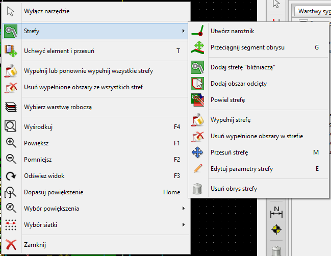 Pcbnew zone context menu