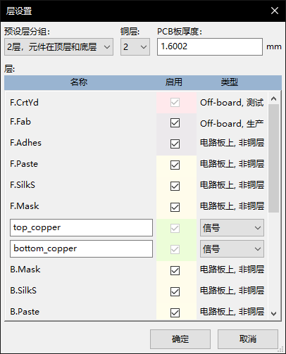 Pcbnew layer setup dialog