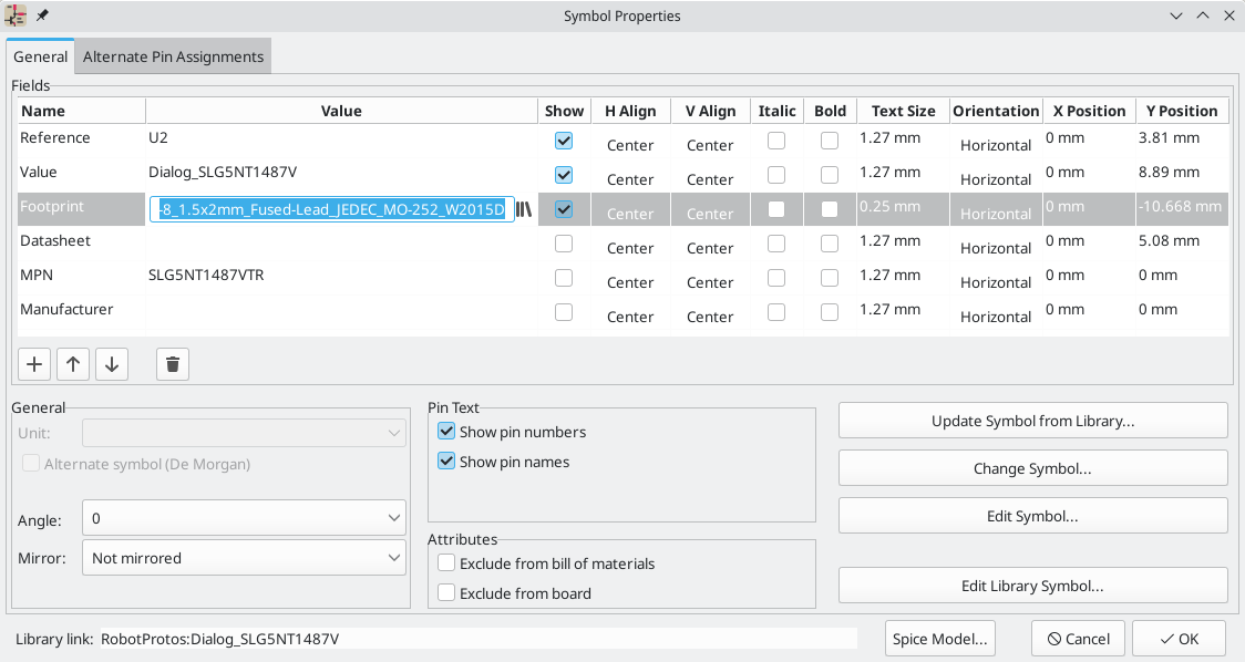 Assigning footprint in Symbol Properties