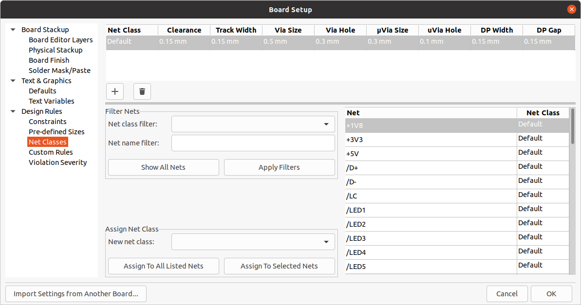 board setup netclasses