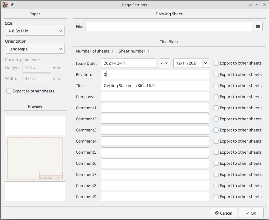 Schematic Page Settings