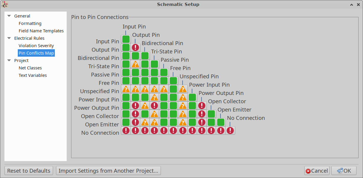 Schematic ERC Pin Conflicts Map