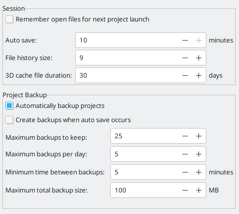 Project Backup Settings