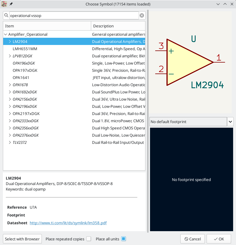 Searching for a symbol in the add a symbol dialog