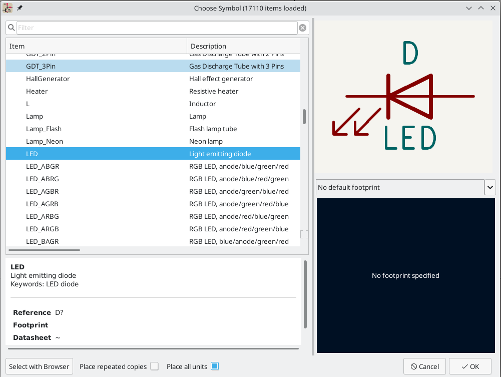 LED Symbol in Choose Symbol Dialog