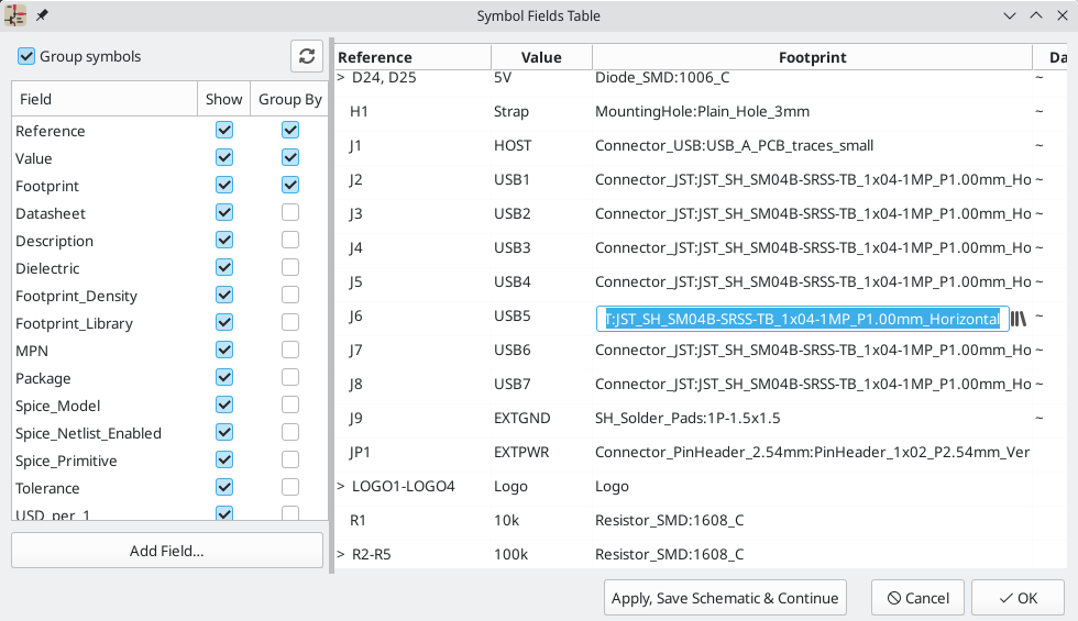 Bulk editing footprint assignments with the Symbol Fields Table