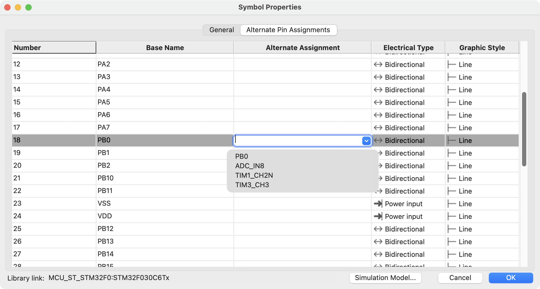 Selecting an alternate pin definition