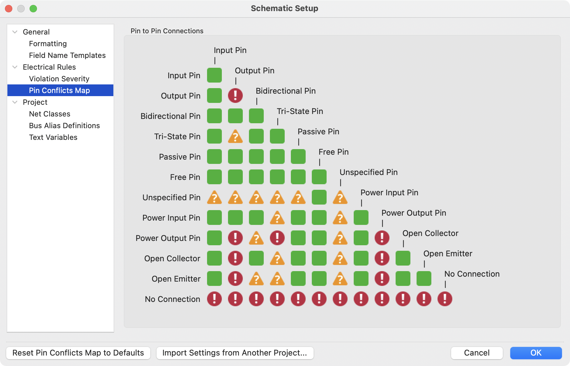 Schematic ERC Pin Conflicts Map
