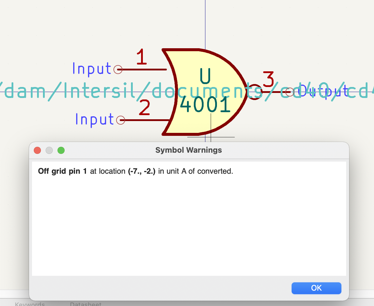 symbol checker detecting an off-grid pin