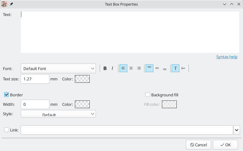 text box properties dialog