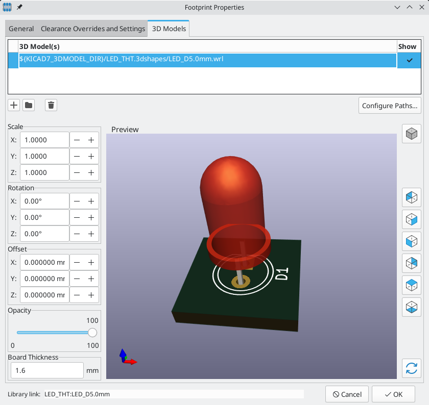 footprint 3D model properties