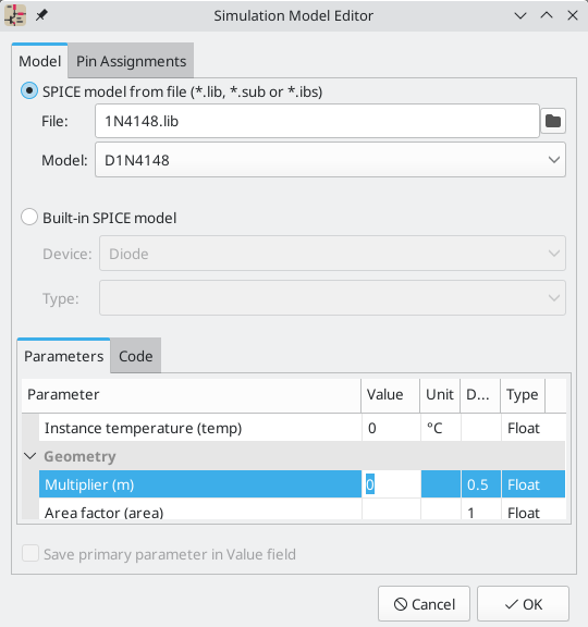 Interface to set-up library models from file