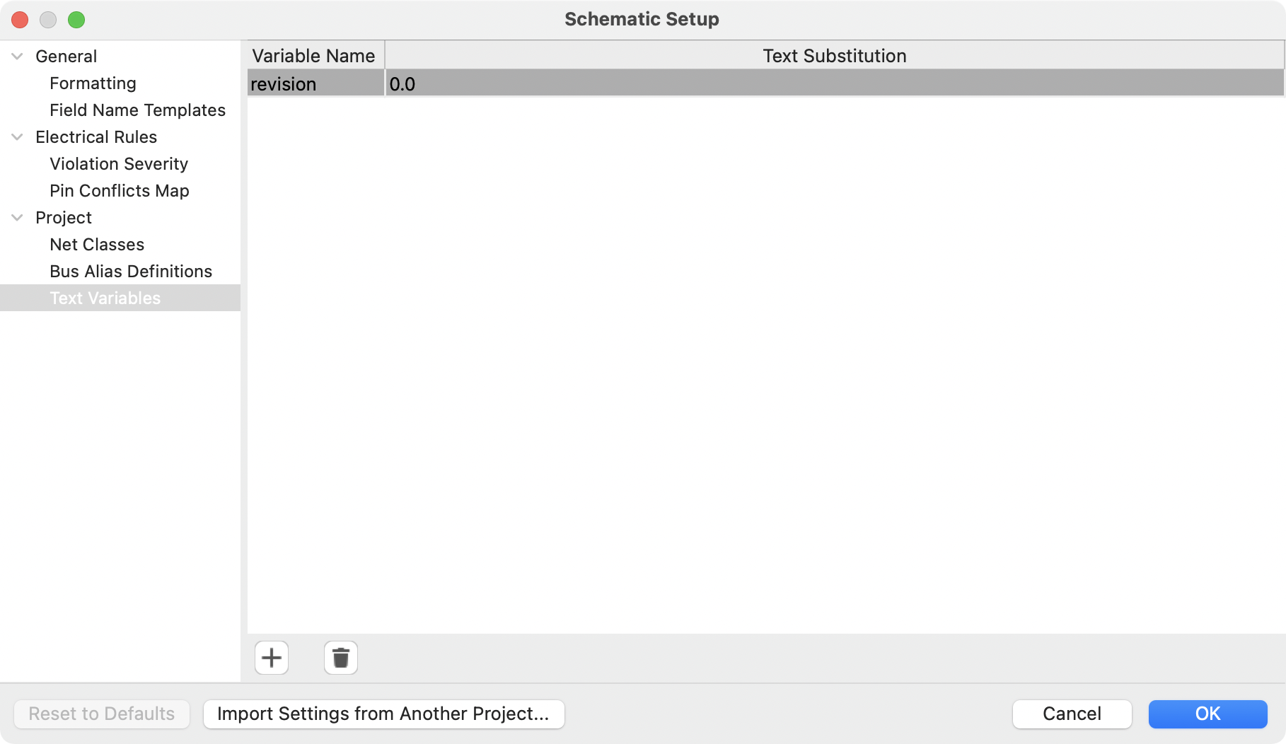 Schematic setup text variables