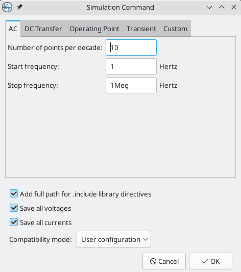 AC analysis window