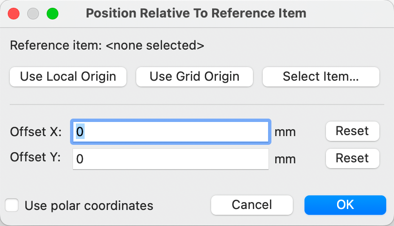 Position Relative To Reference Item dialog