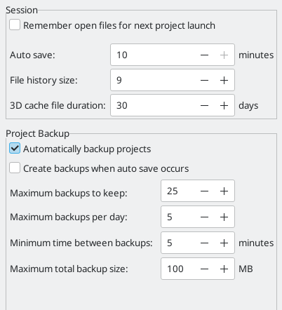 Project Backup Settings