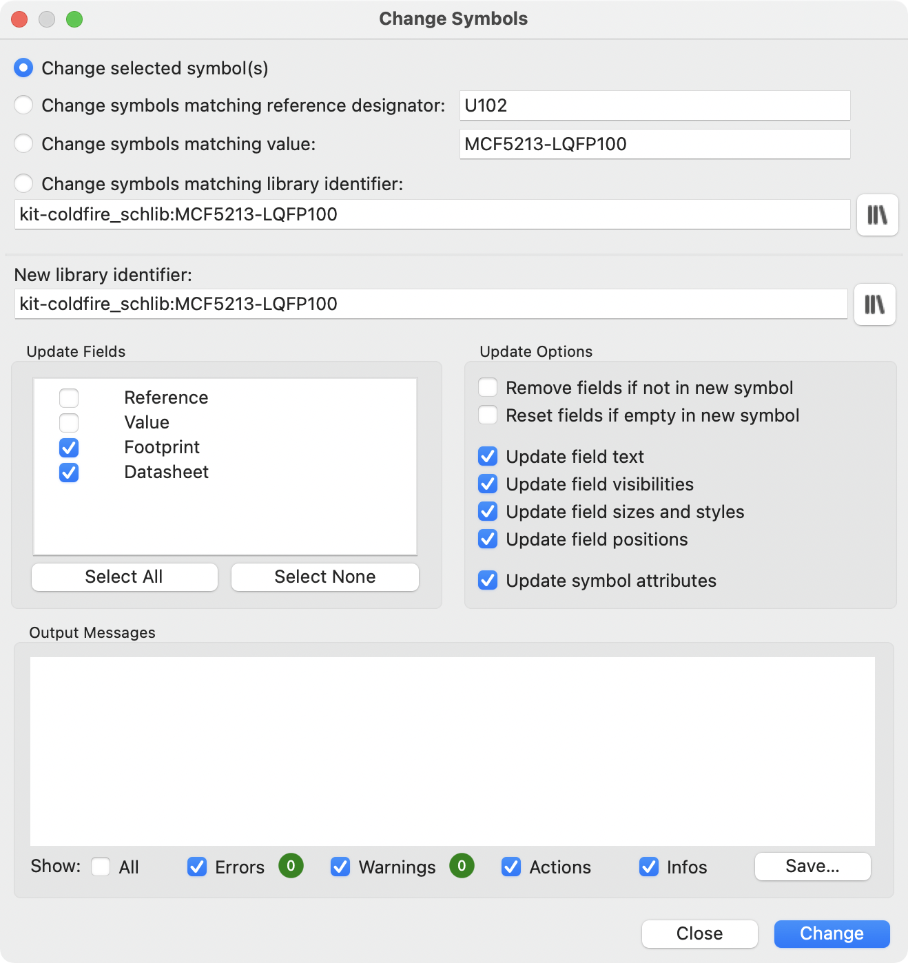 change symbol dialog