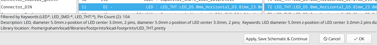 Filter details when symbol footprint filters and pin count filter are enabled