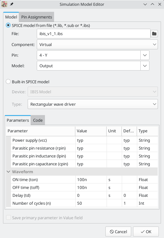 Interface to set-up ibis models