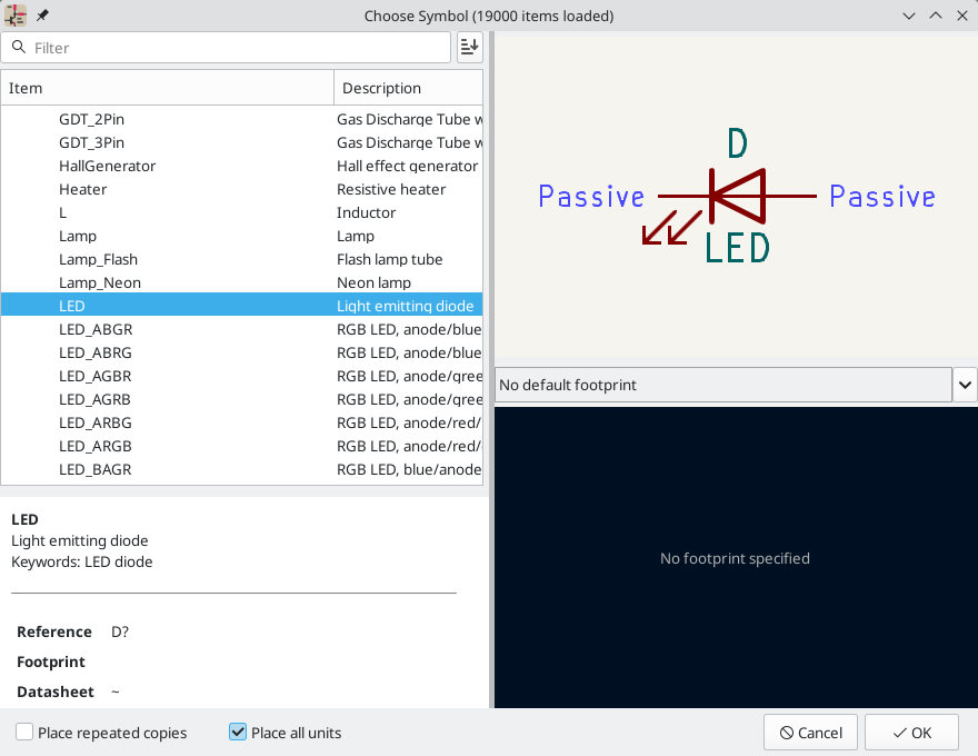 LED Symbol in Choose Symbol Dialog