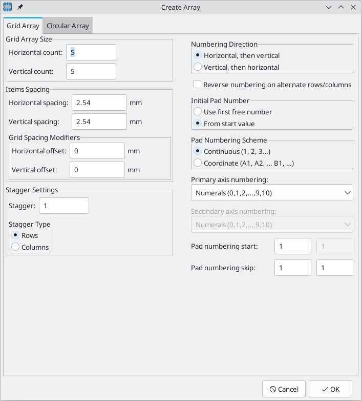 create array pads grid