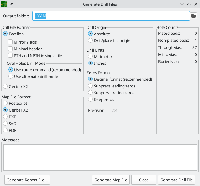 generate drill files dialog