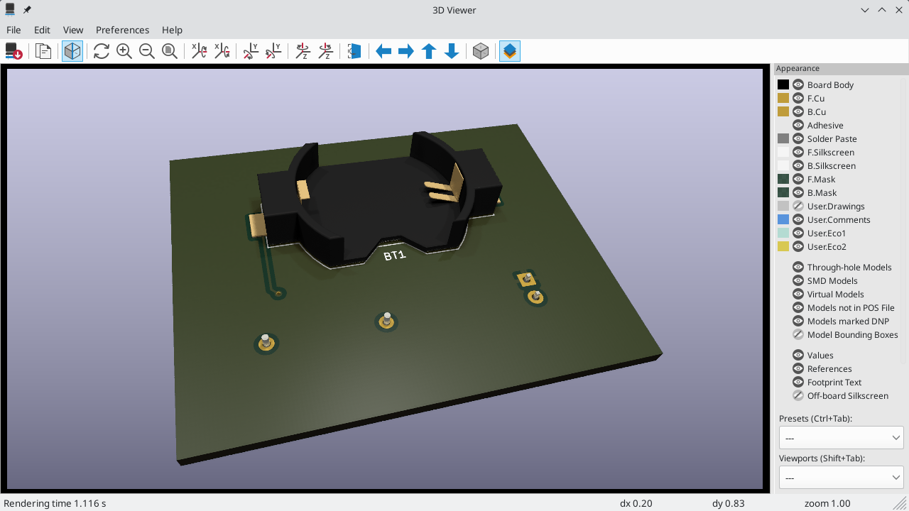 Raytraced view of the PCB