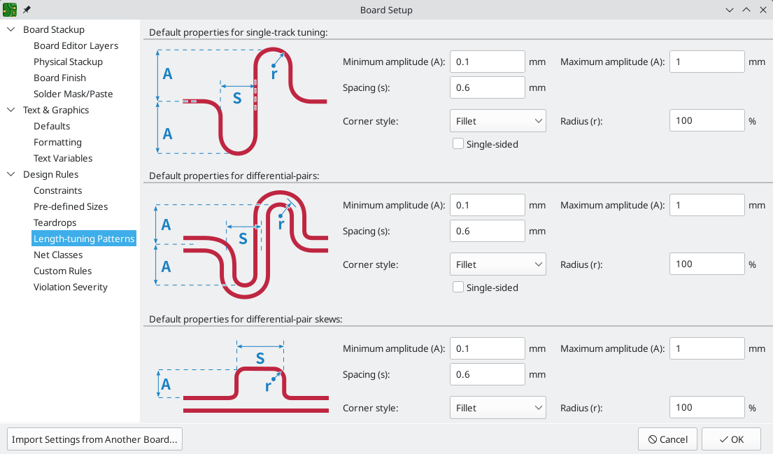 board setup length tuning patterns