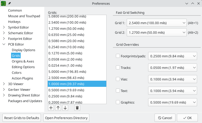 grid settings dialog