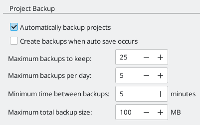 Impostazioni di backup del progetto